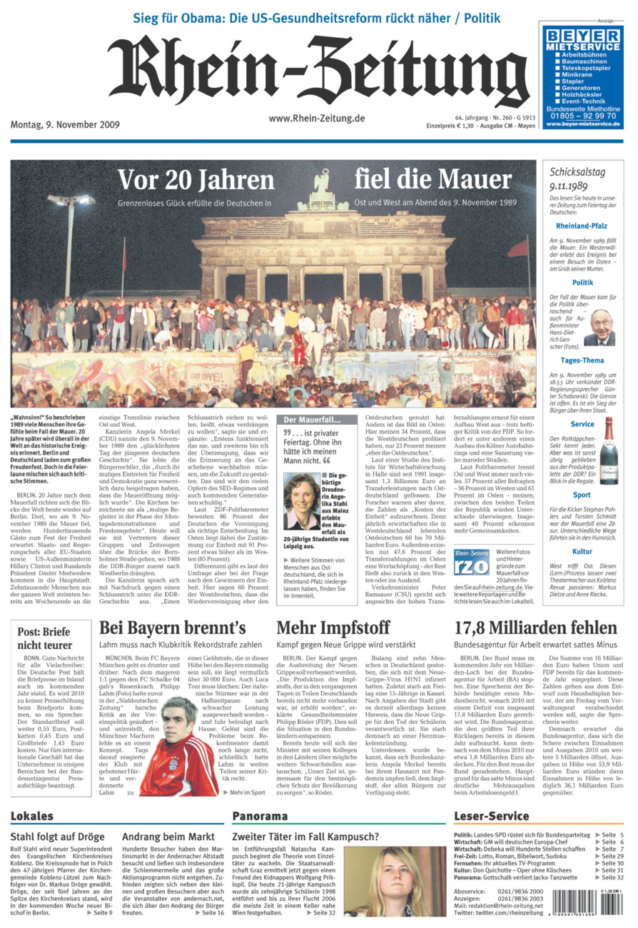 Rhein-Zeitung Andernach & Mayen vom Montag, 09.11.2009