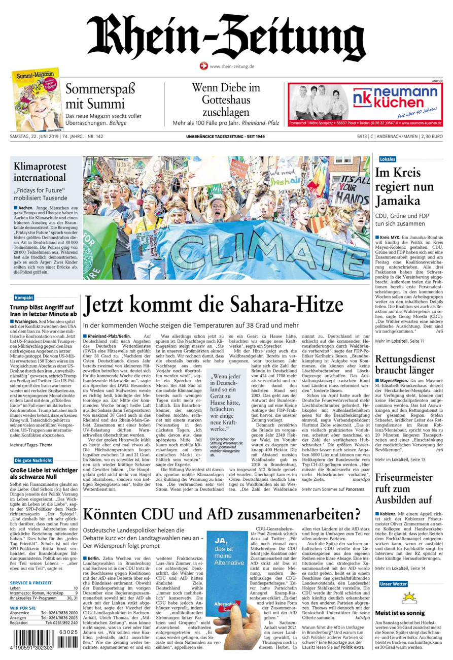 Rhein-Zeitung Andernach & Mayen vom Samstag, 22.06.2019