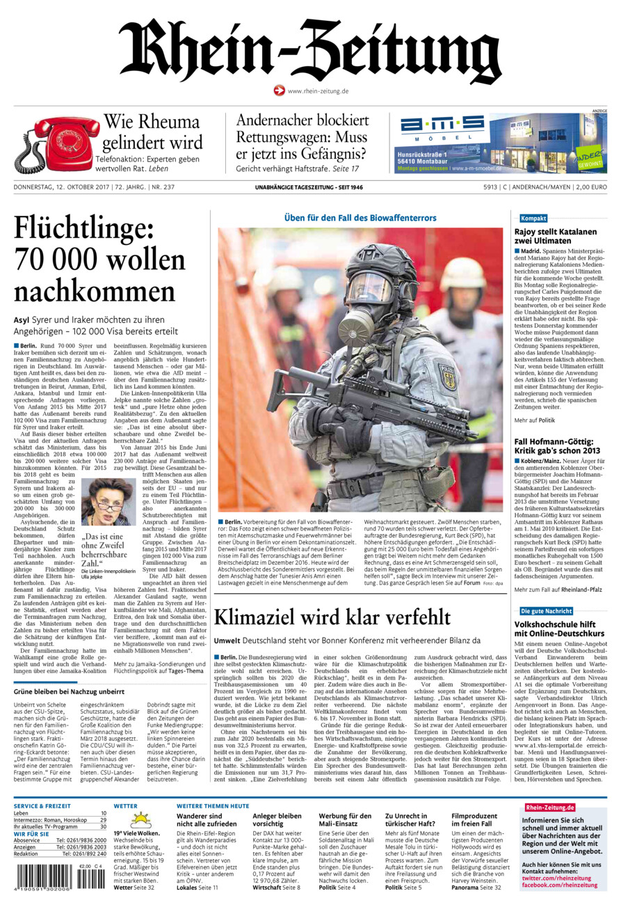 Rhein-Zeitung Andernach & Mayen vom Donnerstag, 12.10.2017