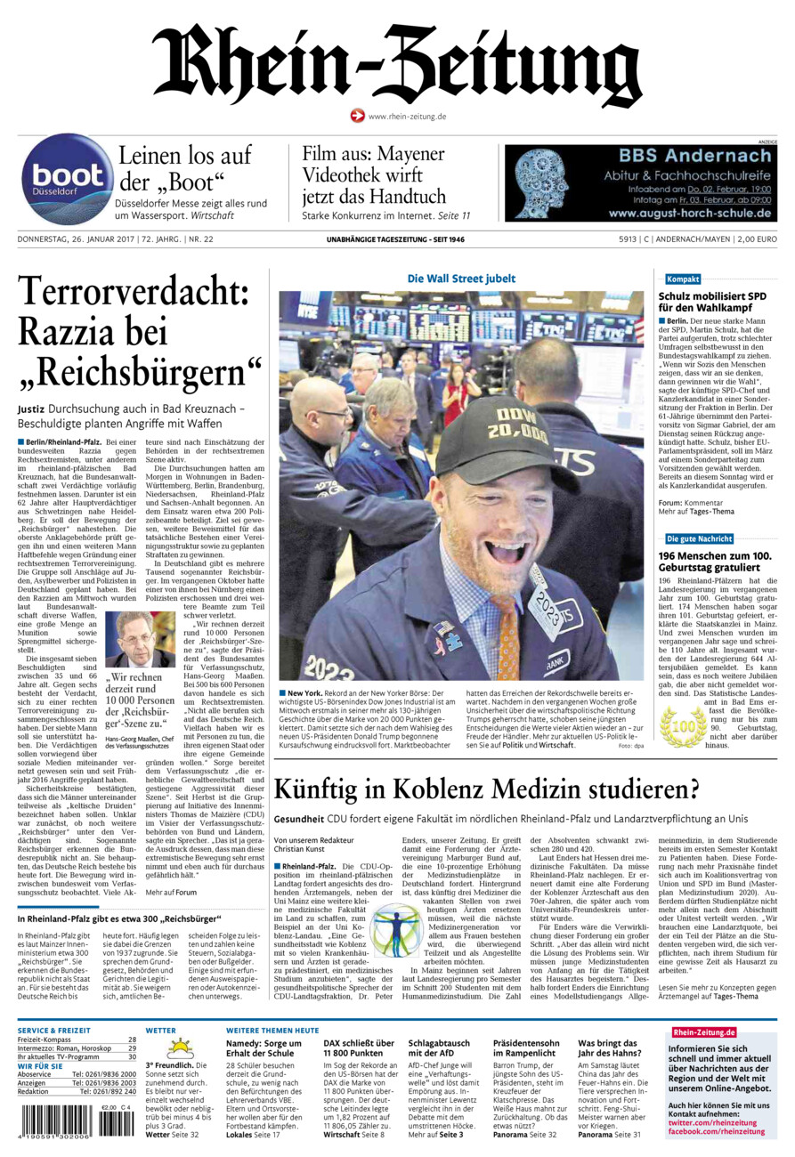 Rhein-Zeitung Andernach & Mayen vom Donnerstag, 26.01.2017