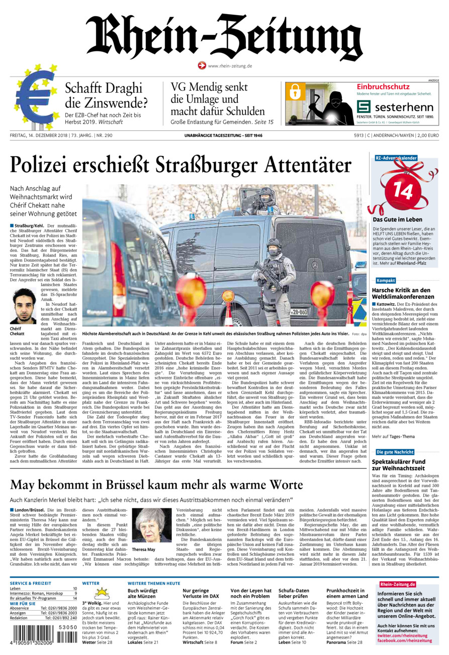 Rhein-Zeitung Andernach & Mayen vom Freitag, 14.12.2018