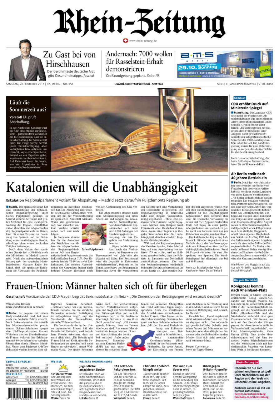 Rhein-Zeitung Andernach & Mayen vom Samstag, 28.10.2017