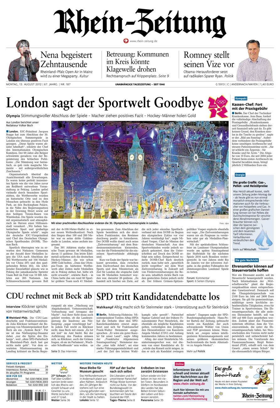 Rhein-Zeitung Andernach & Mayen vom Montag, 13.08.2012
