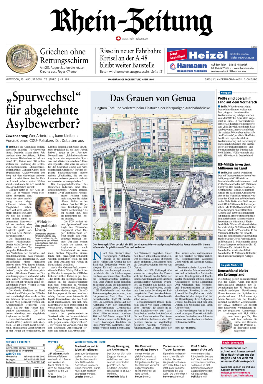 Rhein-Zeitung Andernach & Mayen vom Mittwoch, 15.08.2018