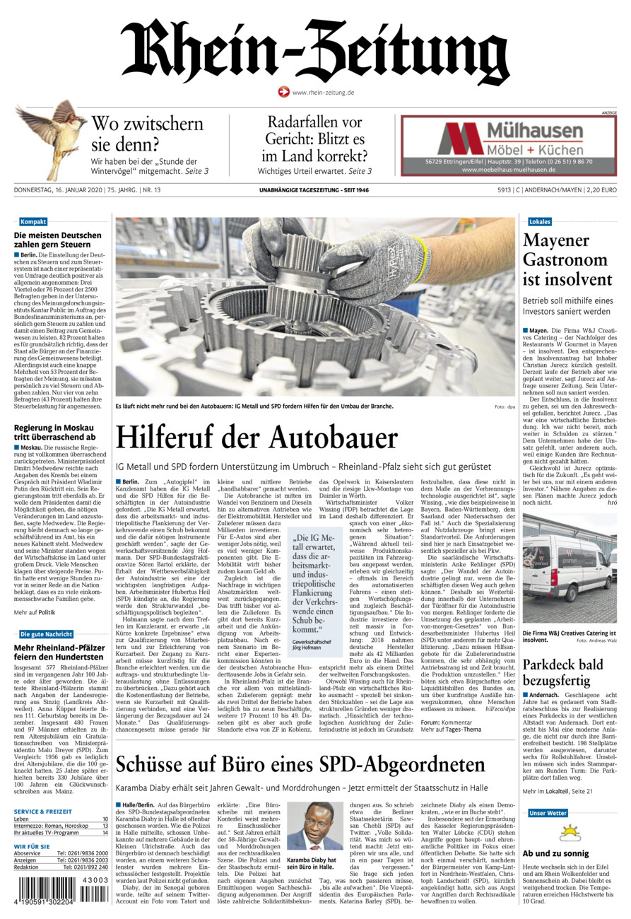 Rhein-Zeitung Andernach & Mayen vom Donnerstag, 16.01.2020