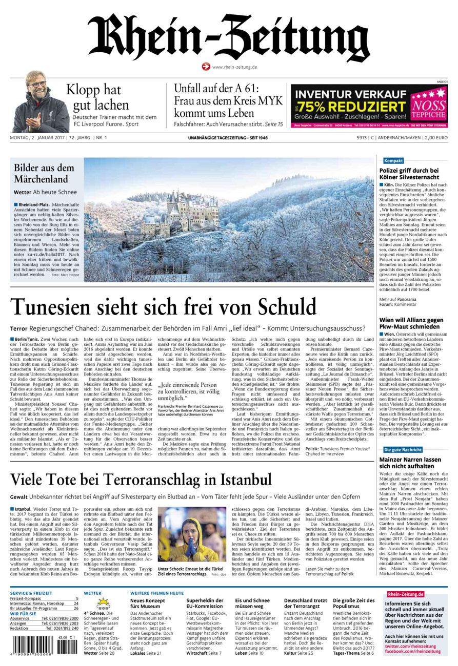 Rhein-Zeitung Andernach & Mayen vom Montag, 02.01.2017