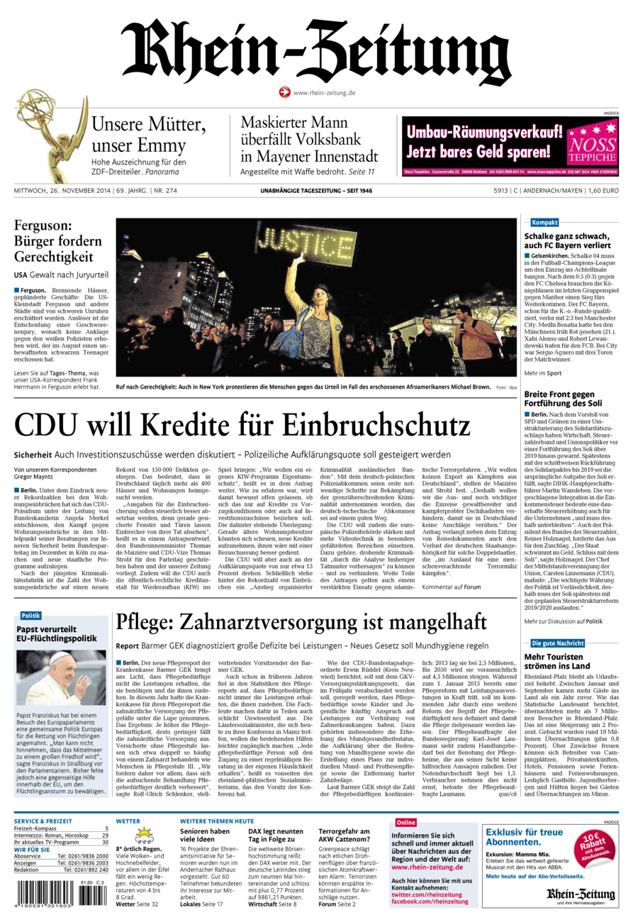 Rhein-Zeitung Andernach & Mayen vom Mittwoch, 26.11.2014