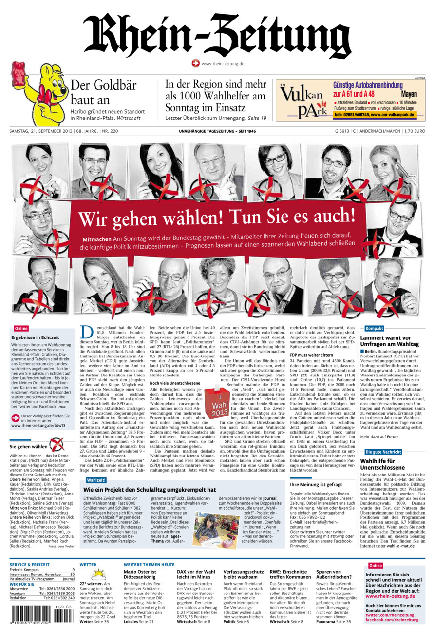 Rhein-Zeitung Andernach & Mayen vom Samstag, 21.09.2013