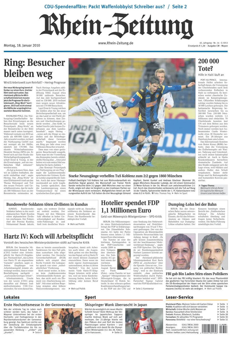 Rhein-Zeitung Andernach & Mayen vom Montag, 18.01.2010