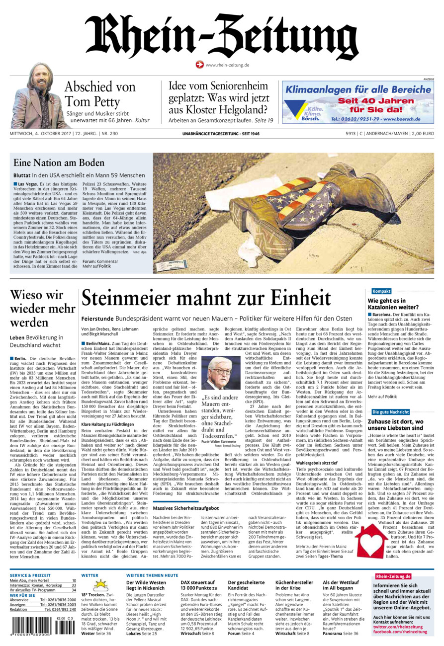 Rhein-Zeitung Andernach & Mayen vom Mittwoch, 04.10.2017