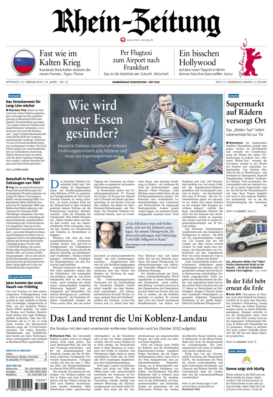 Rhein-Zeitung Andernach & Mayen vom Mittwoch, 13.02.2019