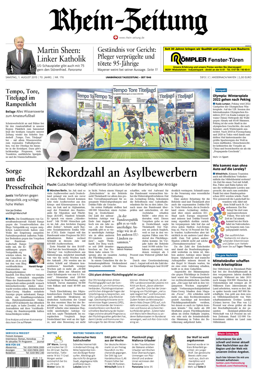 Rhein-Zeitung Andernach & Mayen vom Samstag, 01.08.2015