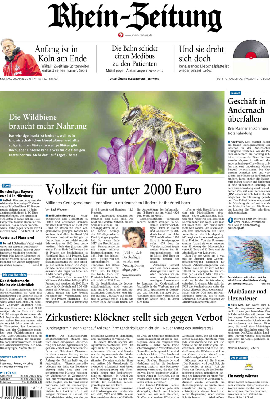 Rhein-Zeitung Andernach & Mayen vom Montag, 29.04.2019