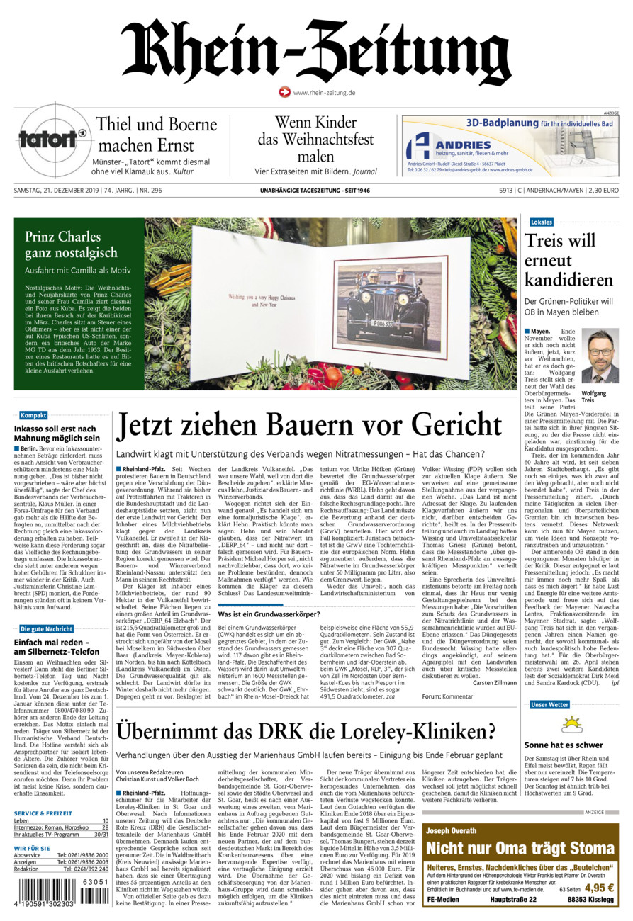 Rhein-Zeitung Andernach & Mayen vom Samstag, 21.12.2019