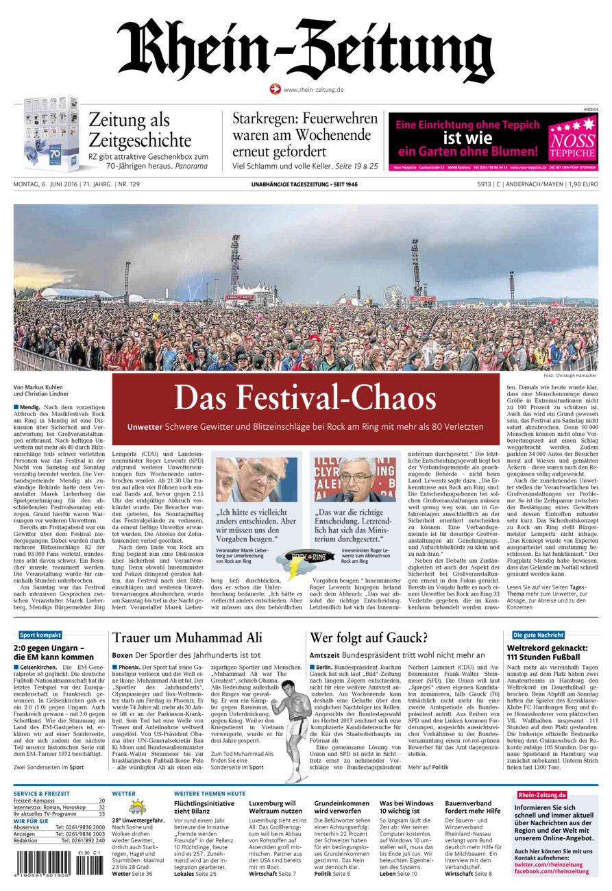 Rhein-Zeitung Andernach & Mayen vom Montag, 06.06.2016