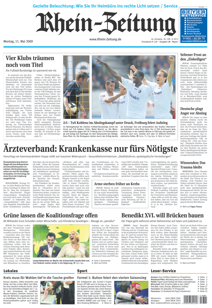 Rhein-Zeitung Andernach & Mayen vom Montag, 11.05.2009