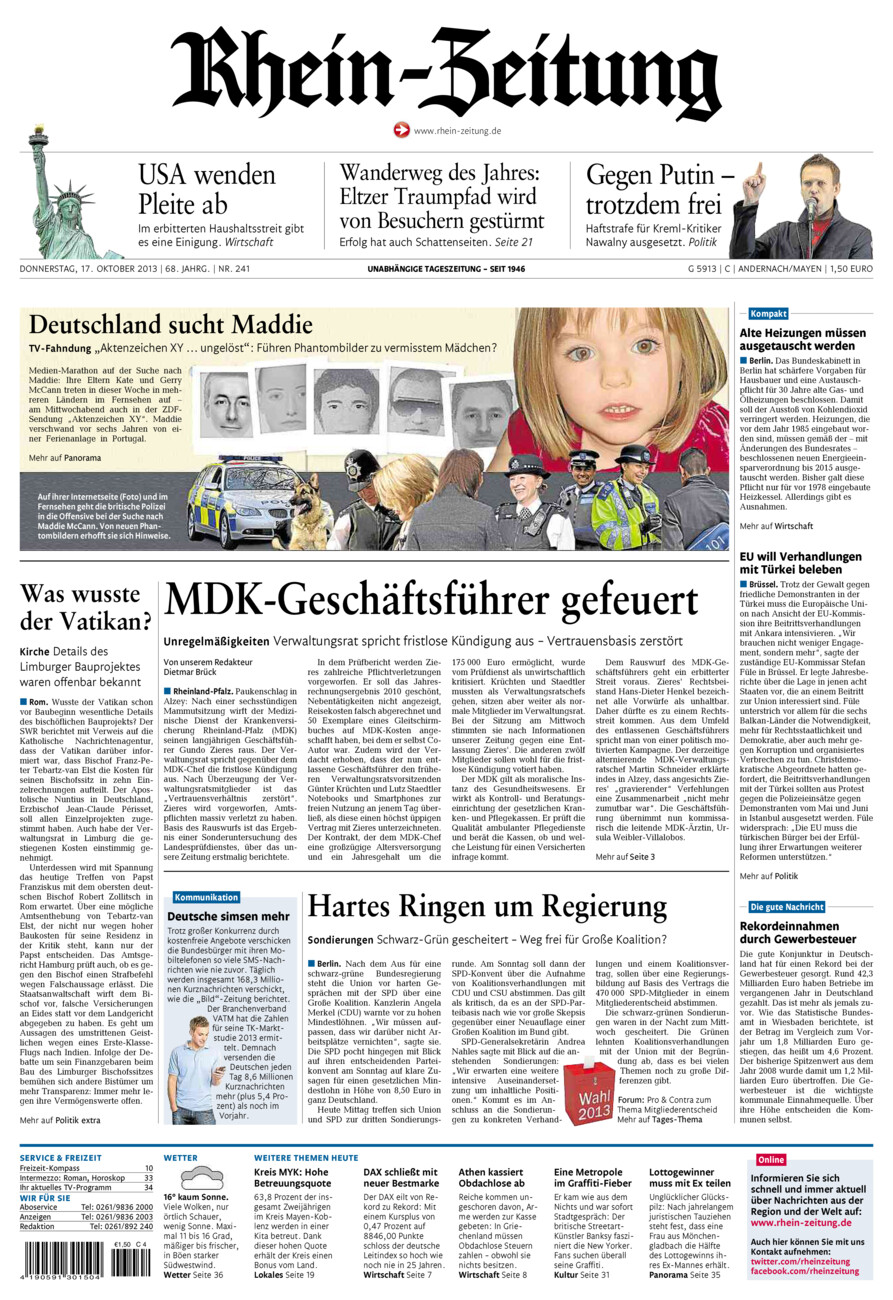 Rhein-Zeitung Andernach & Mayen vom Donnerstag, 17.10.2013