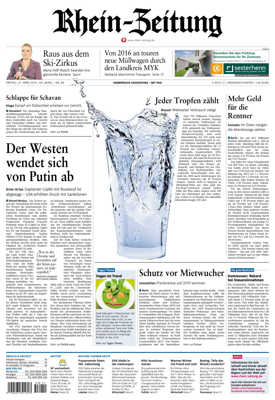 Rhein-Zeitung Andernach & Mayen vom Freitag, 21.03.2014