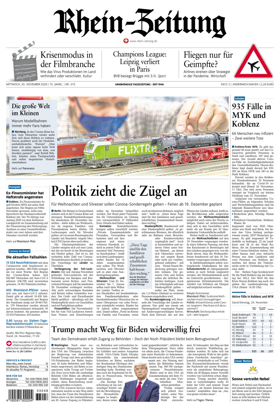 Rhein-Zeitung Andernach & Mayen vom Mittwoch, 25.11.2020