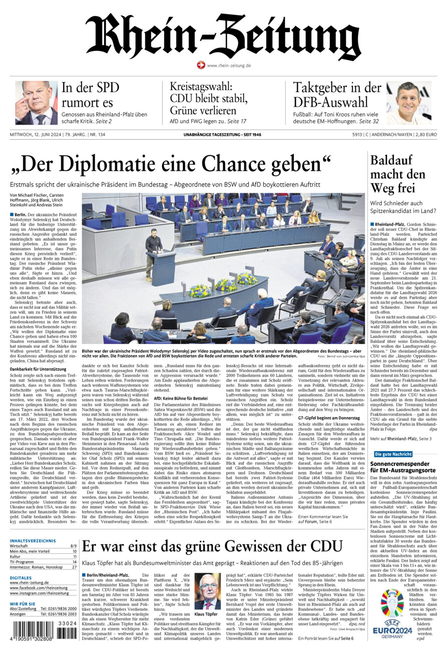 Rhein-Zeitung Andernach & Mayen vom Mittwoch, 12.06.2024