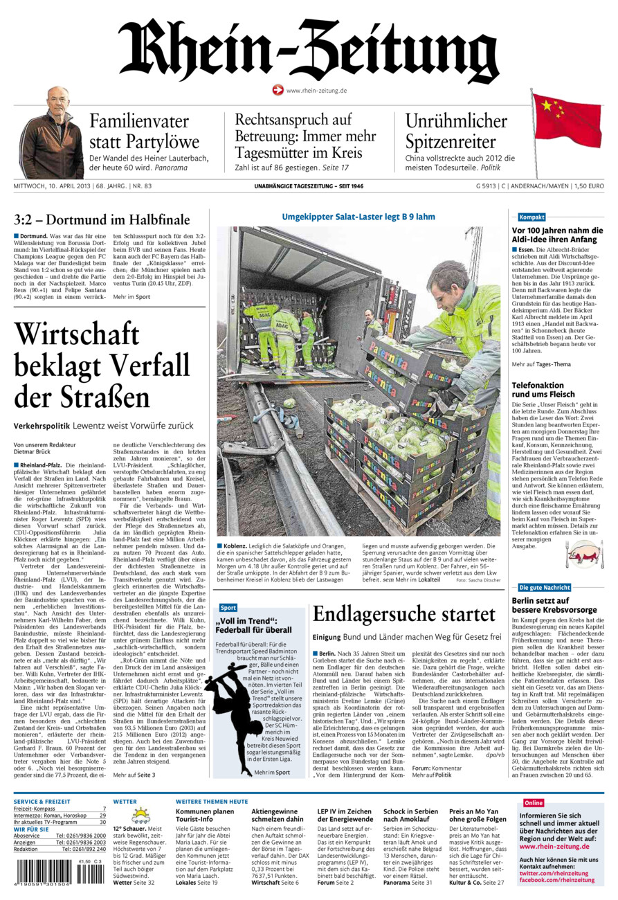 Rhein-Zeitung Andernach & Mayen vom Mittwoch, 10.04.2013