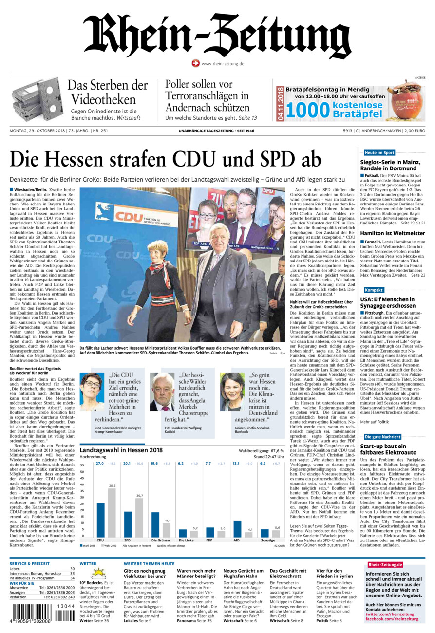 Rhein-Zeitung Andernach & Mayen vom Montag, 29.10.2018