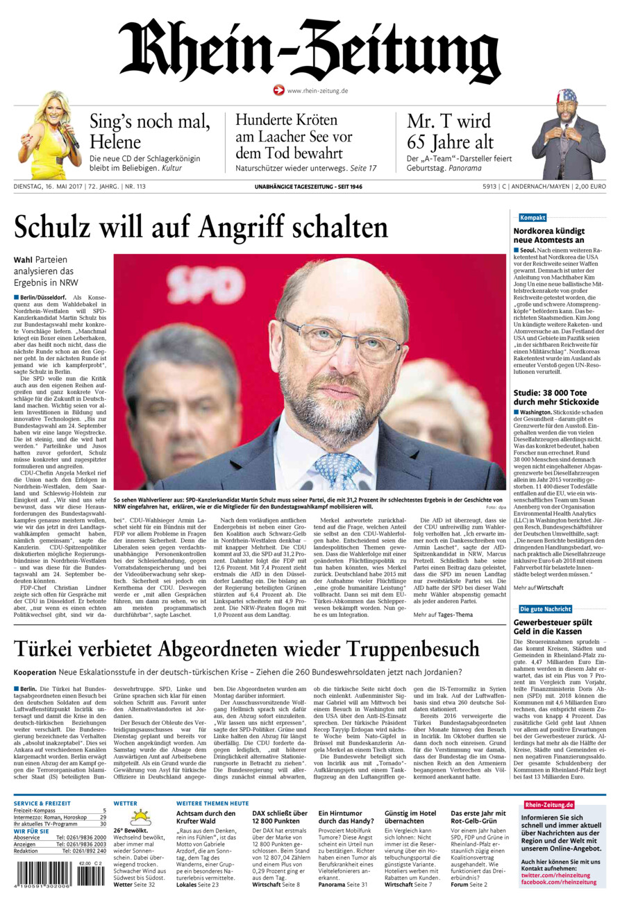 Rhein-Zeitung Andernach & Mayen vom Dienstag, 16.05.2017