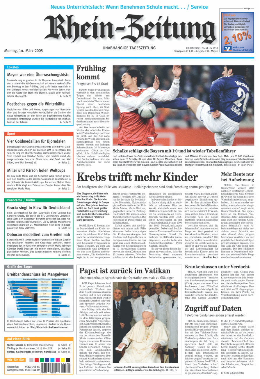 Rhein-Zeitung Andernach & Mayen vom Montag, 14.03.2005