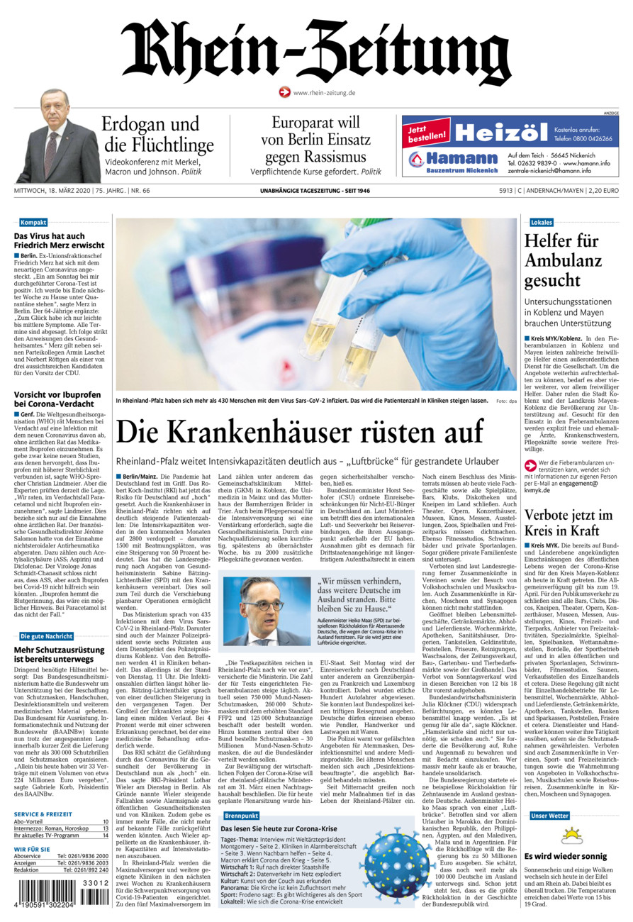 Rhein-Zeitung Andernach & Mayen vom Mittwoch, 18.03.2020