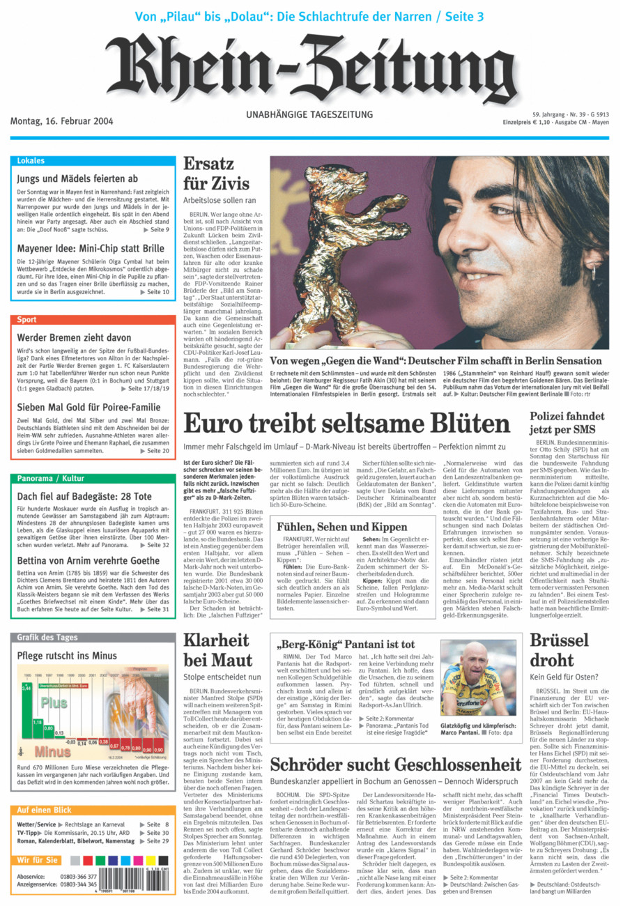 Rhein-Zeitung Andernach & Mayen vom Montag, 16.02.2004