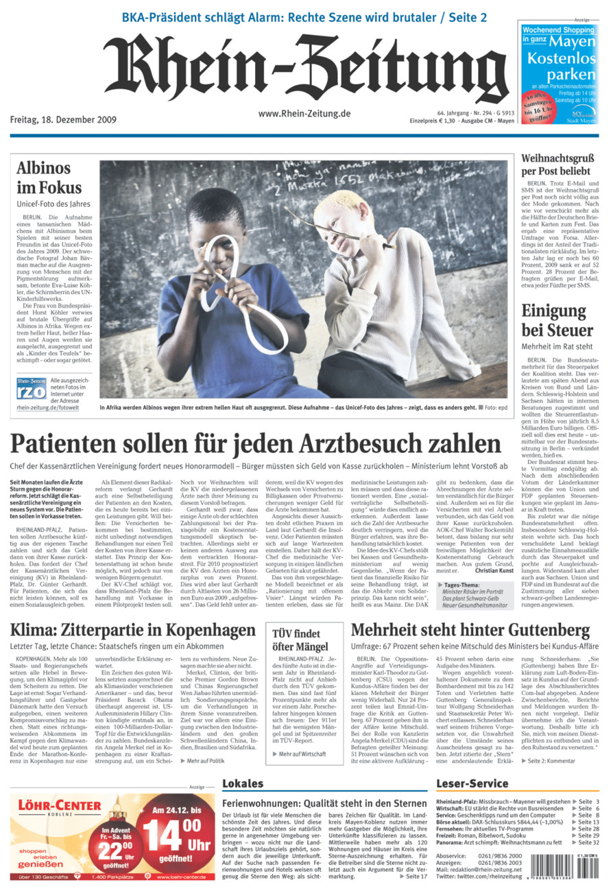 Rhein-Zeitung Andernach & Mayen vom Freitag, 18.12.2009