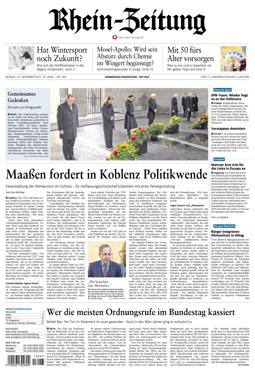 Rhein-Zeitung Andernach & Mayen vom Montag, 20.11.2023
