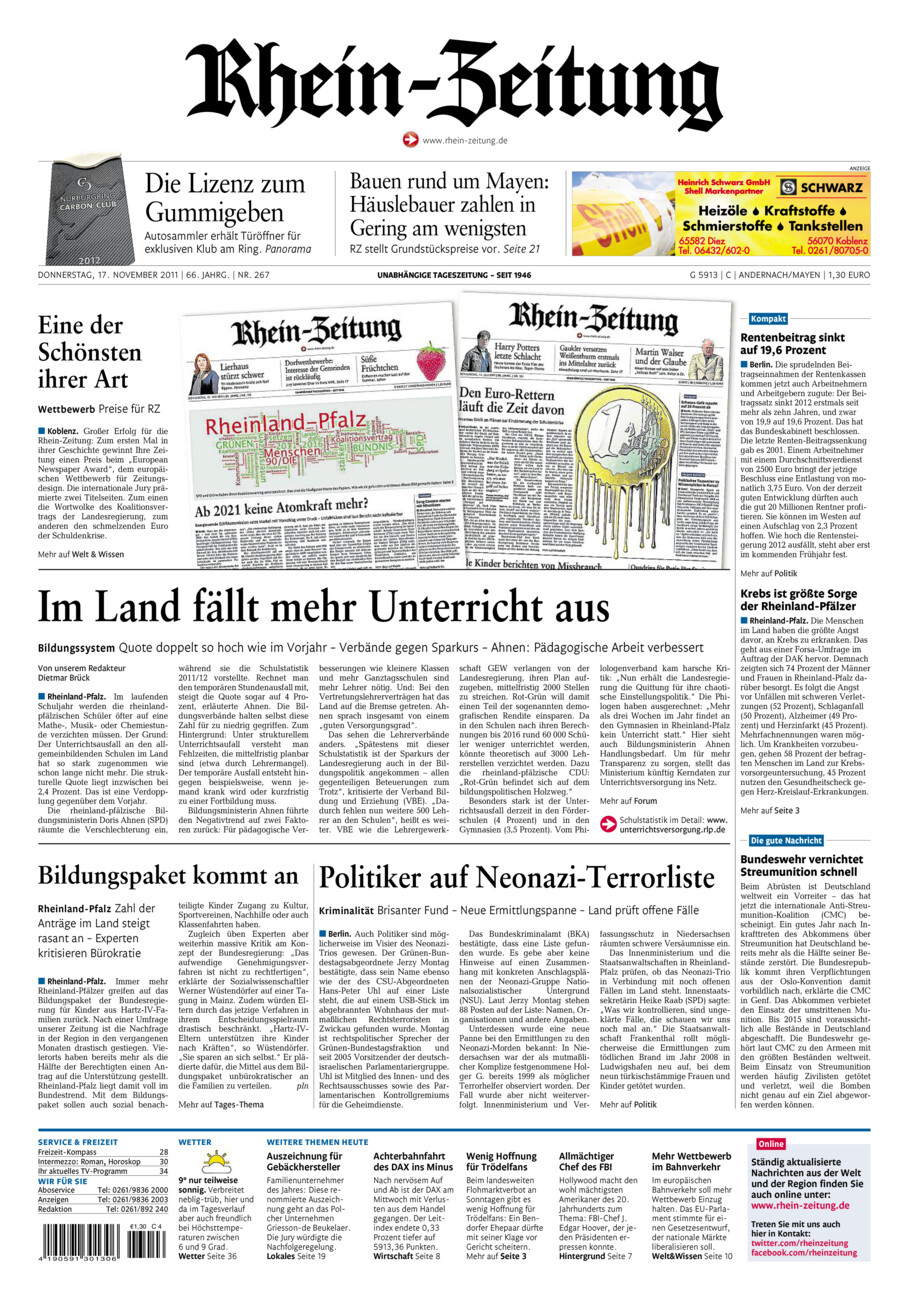 Rhein-Zeitung Andernach & Mayen vom Donnerstag, 17.11.2011