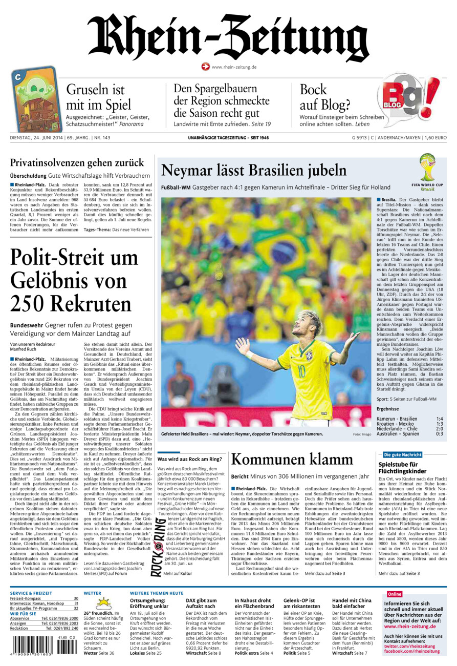 Rhein-Zeitung Andernach & Mayen vom Dienstag, 24.06.2014
