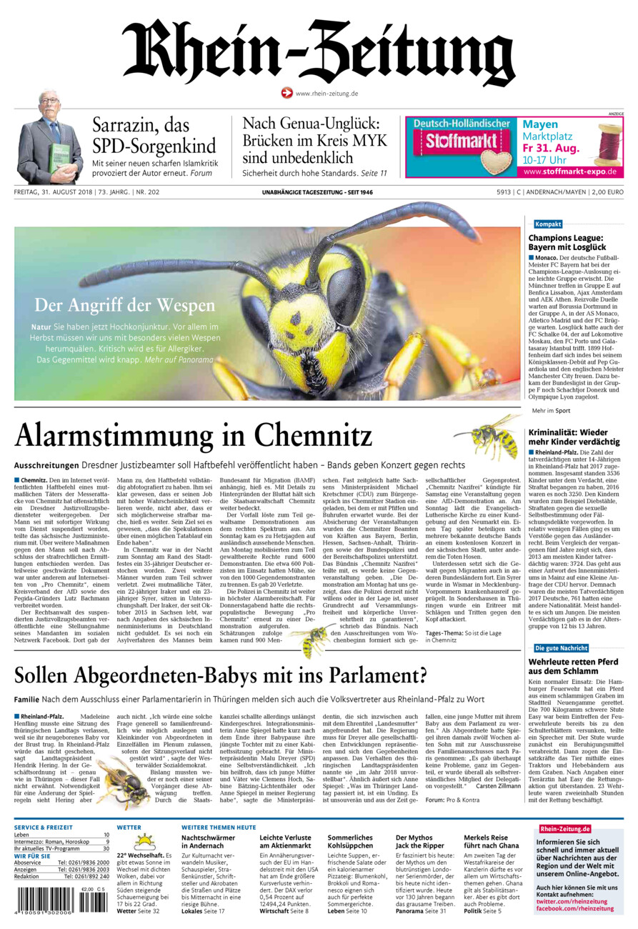 Rhein-Zeitung Andernach & Mayen vom Freitag, 31.08.2018