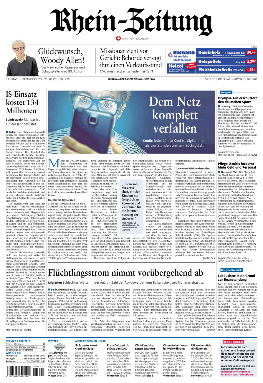 Rhein-Zeitung Andernach & Mayen vom Dienstag, 01.12.2015