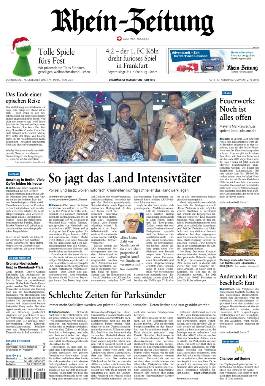 Rhein-Zeitung Andernach & Mayen vom Donnerstag, 19.12.2019