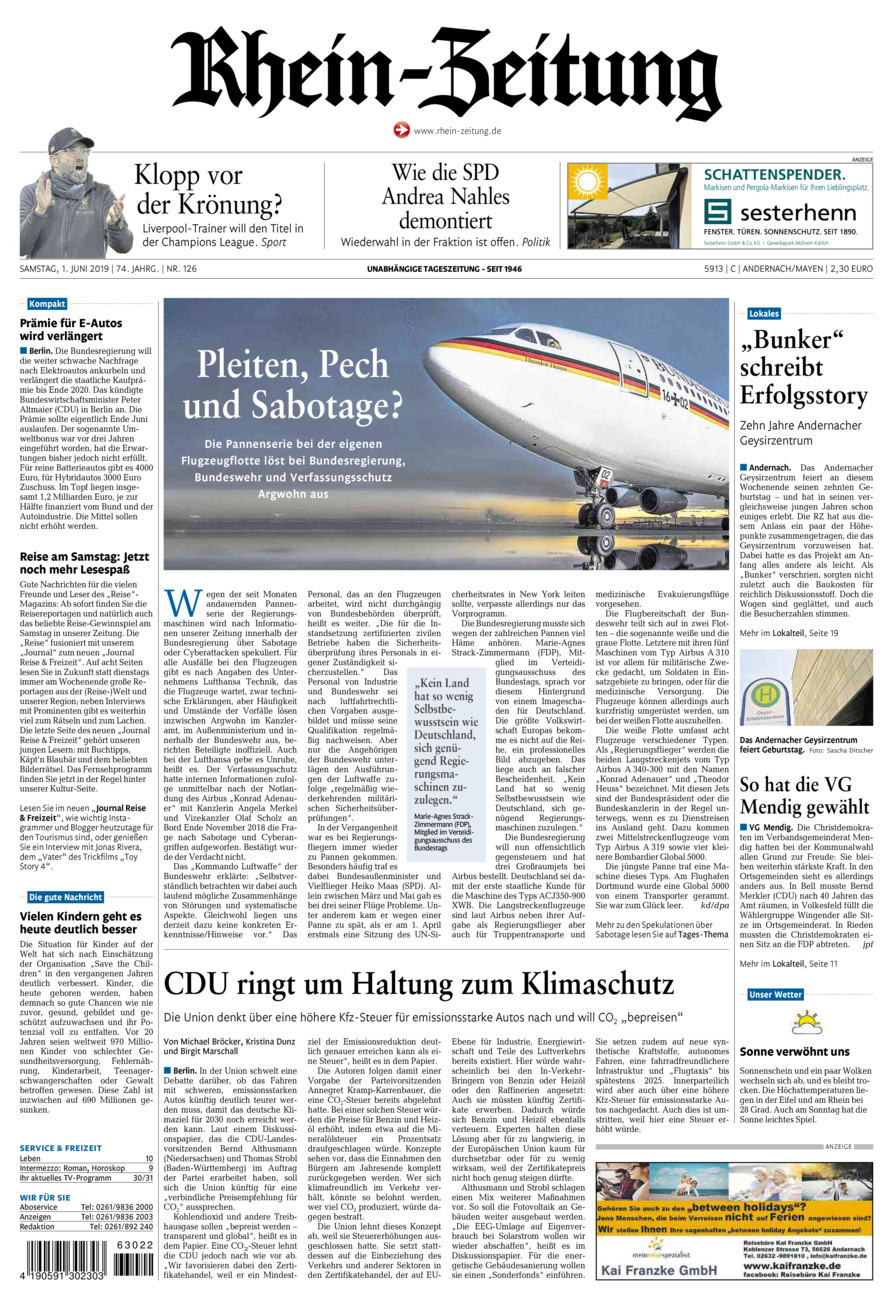 Rhein-Zeitung Andernach & Mayen vom Samstag, 01.06.2019