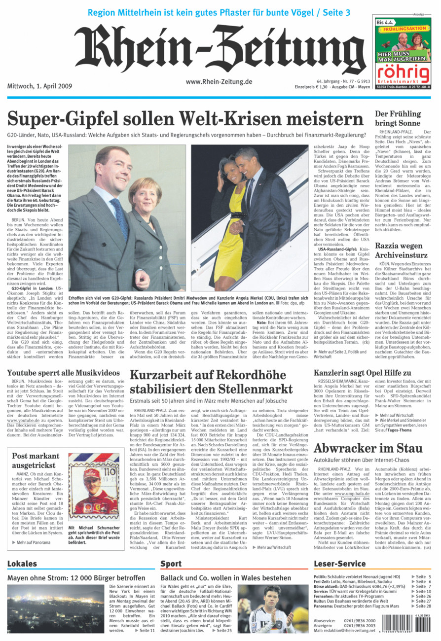 Rhein-Zeitung Andernach & Mayen vom Mittwoch, 01.04.2009