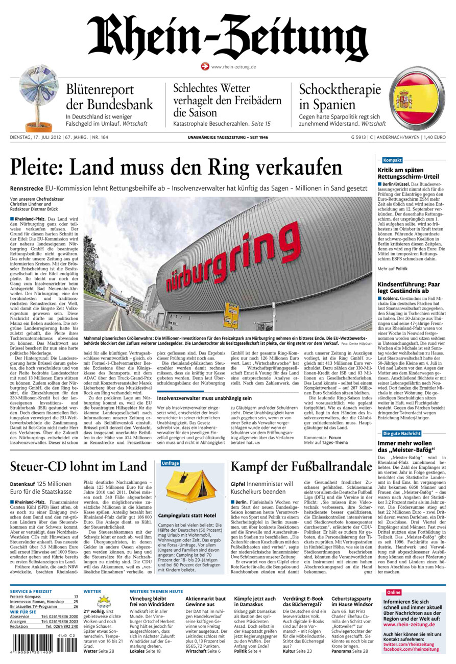 Rhein-Zeitung Andernach & Mayen vom Dienstag, 17.07.2012