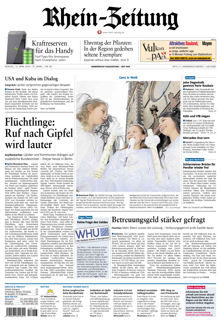 Rhein-Zeitung Andernach & Mayen vom Montag, 13.04.2015