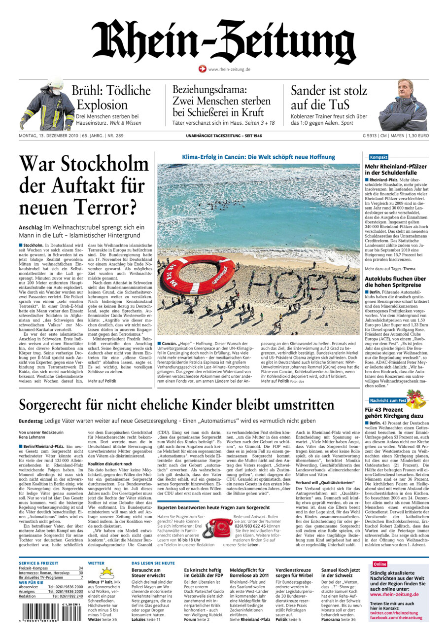 Rhein-Zeitung Andernach & Mayen vom Montag, 13.12.2010