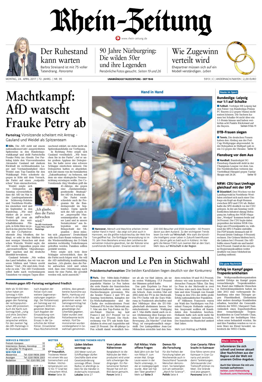 Rhein-Zeitung Andernach & Mayen vom Montag, 24.04.2017