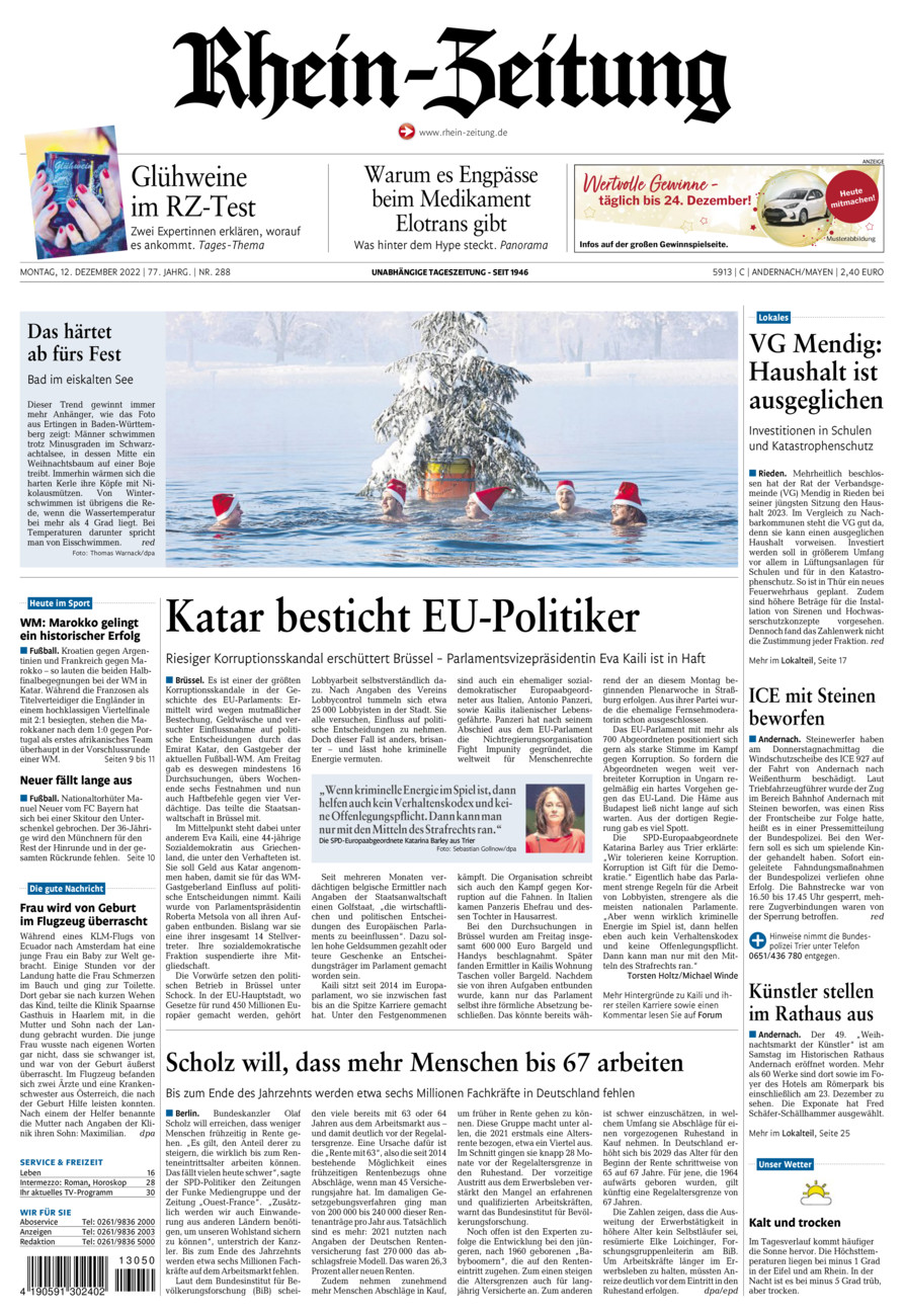 Rhein-Zeitung Andernach & Mayen vom Montag, 12.12.2022