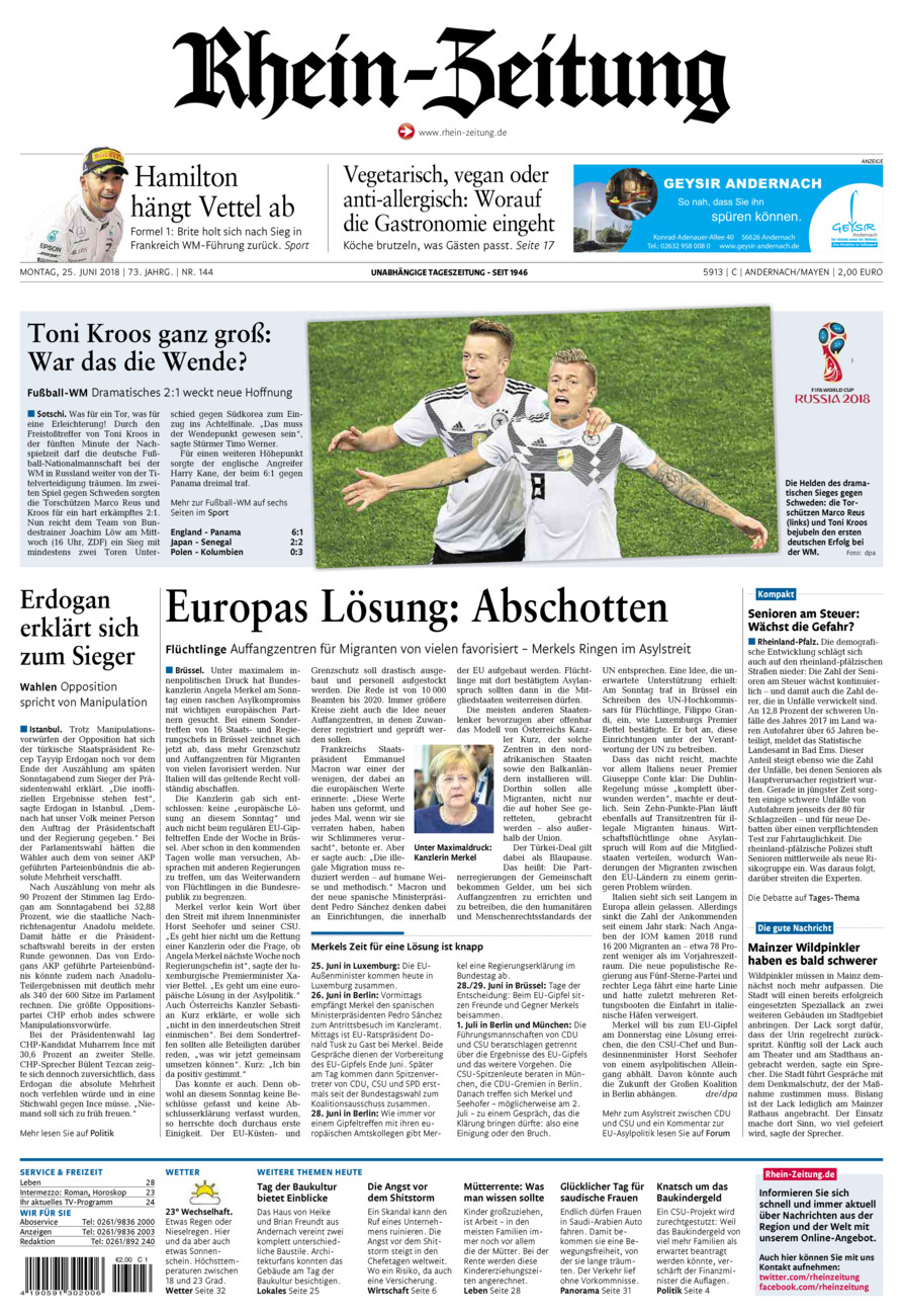 Rhein-Zeitung Andernach & Mayen vom Montag, 25.06.2018