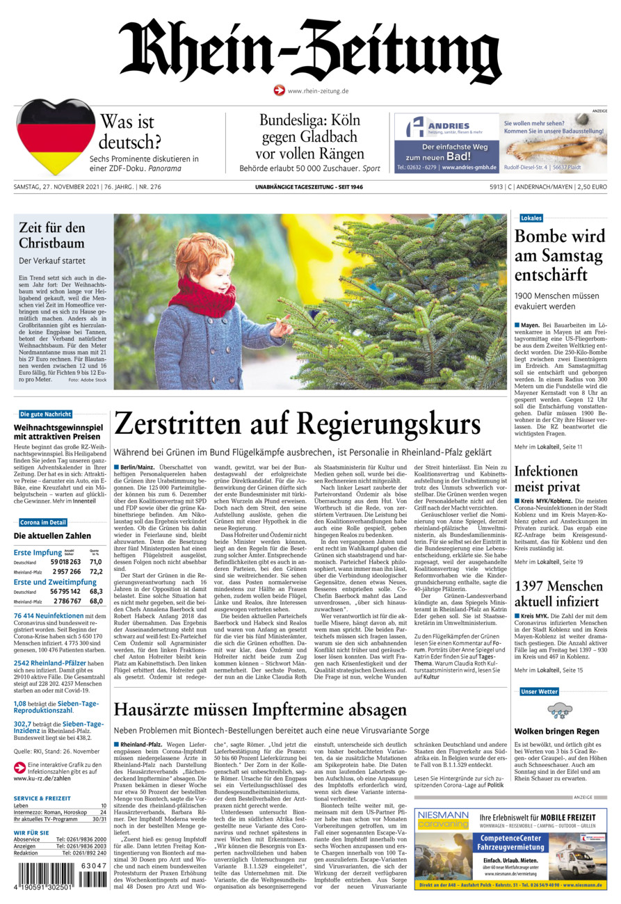 Rhein-Zeitung Andernach & Mayen vom Samstag, 27.11.2021