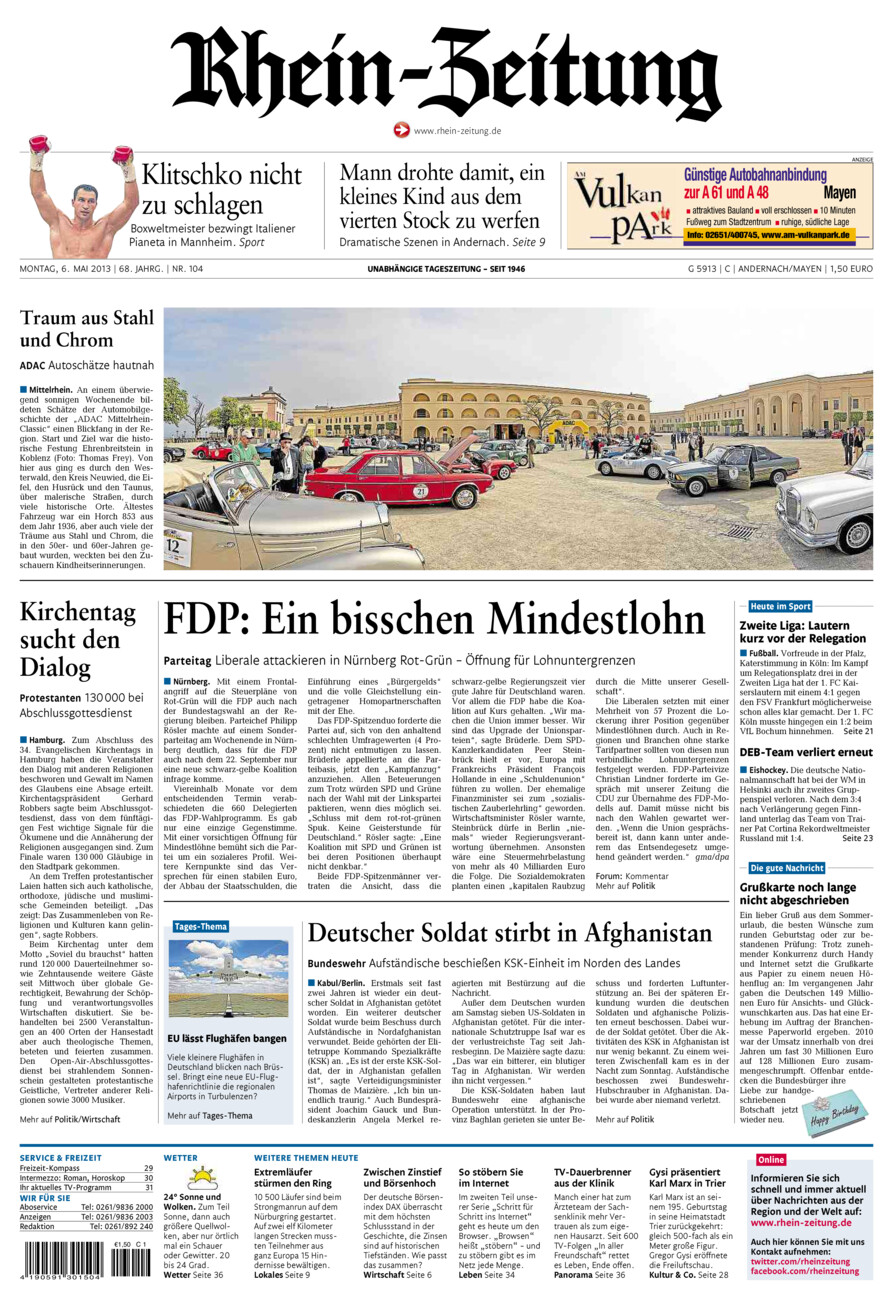 Rhein-Zeitung Andernach & Mayen vom Montag, 06.05.2013