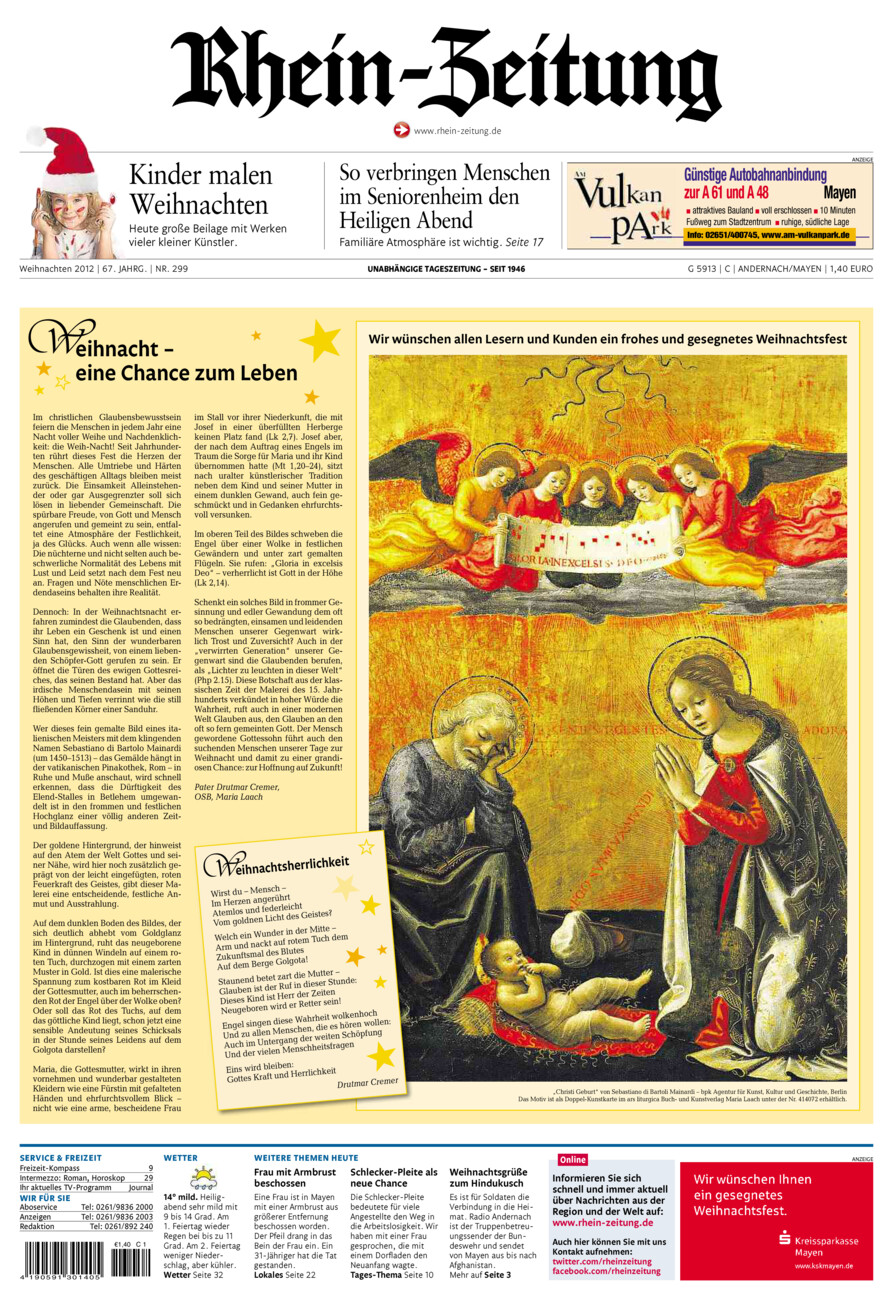 Rhein-Zeitung Andernach & Mayen vom Montag, 24.12.2012