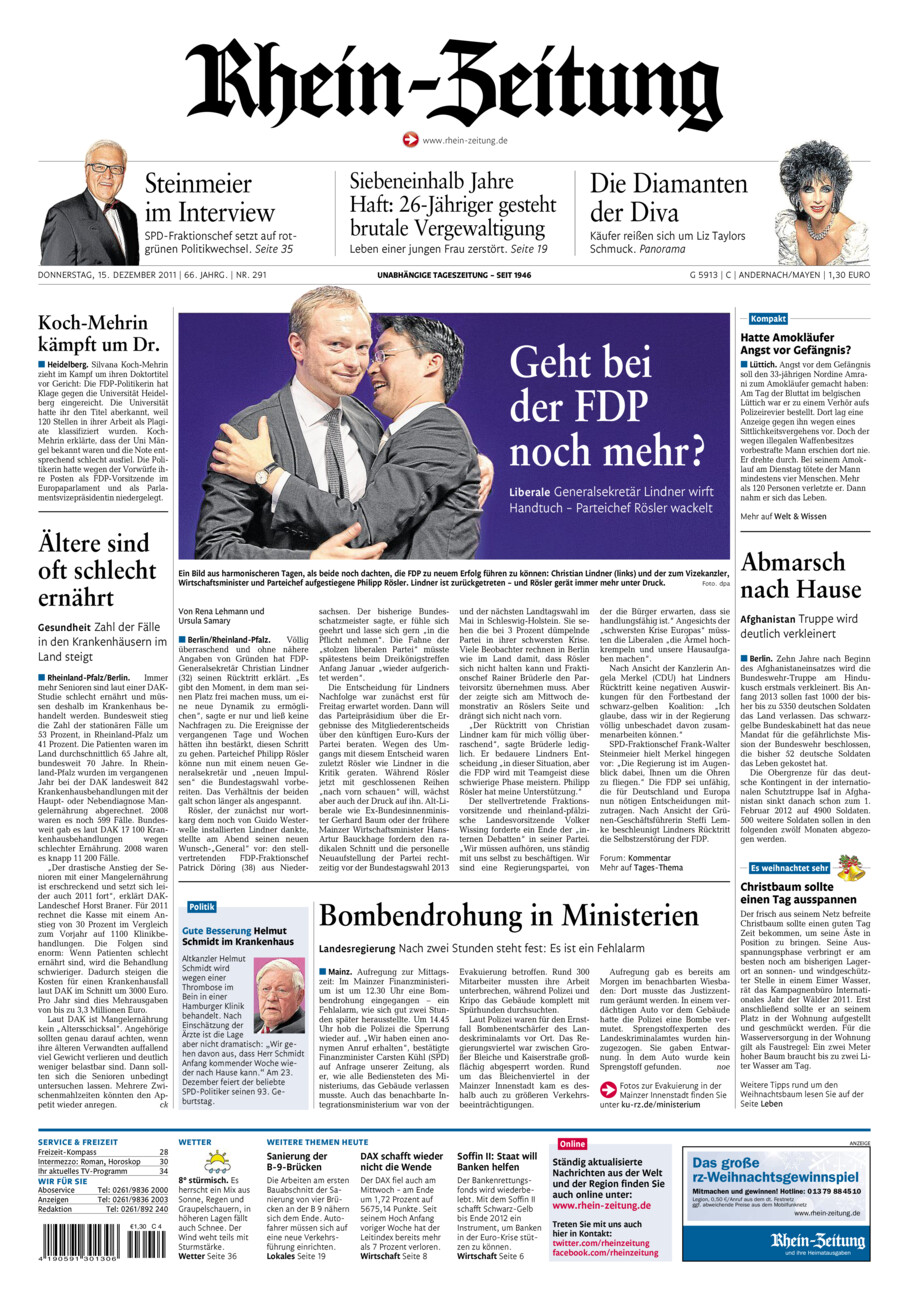 Rhein-Zeitung Andernach & Mayen vom Donnerstag, 15.12.2011
