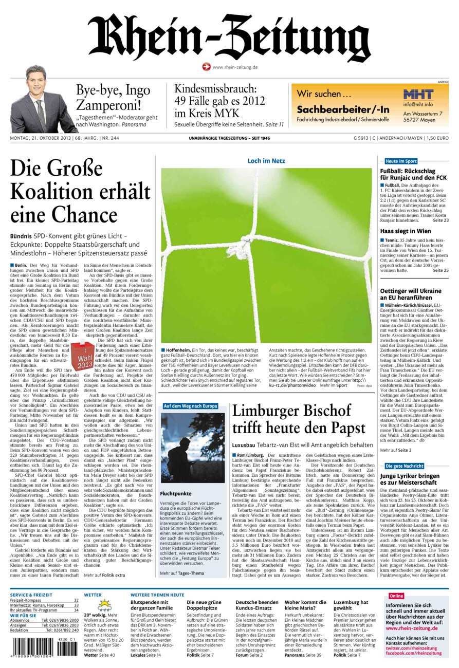 Rhein-Zeitung Andernach & Mayen vom Montag, 21.10.2013